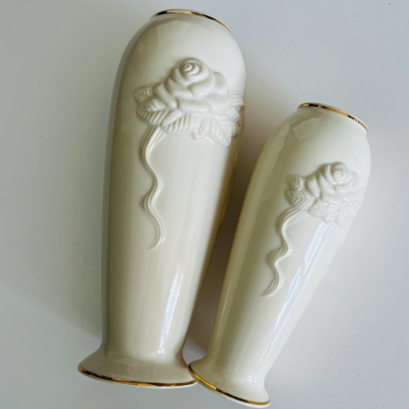 LENOX "Rose Blossom" Bud Vases Ivory & Gold - Picture 3 of 3